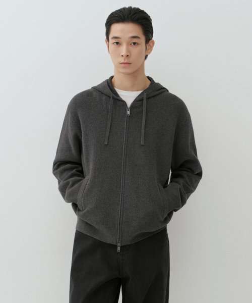 무신사 스탠다드() 워셔블 수피마 코튼 니트 후디드 집업 [미디엄 그레이] 상품 이미지