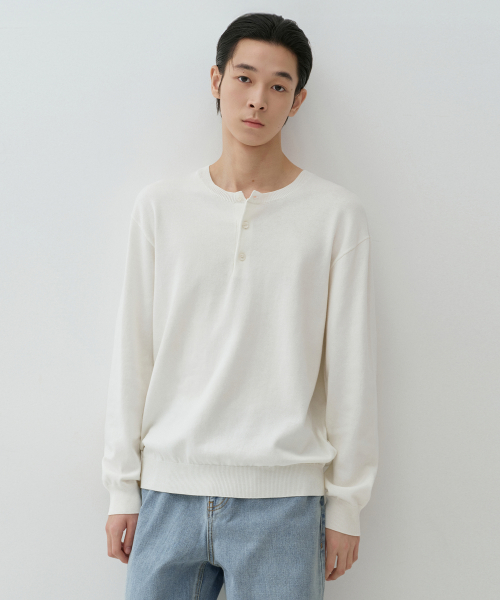 무신사 스탠다드() 워셔블 수피마 코튼 헨리 넥 니트 [아이보리] 상품 이미지