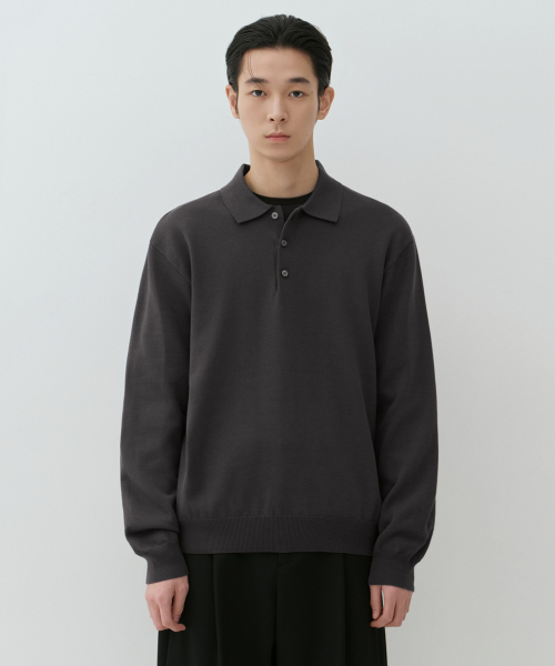 무신사 스탠다드() 워셔블 수피마 코튼 긴소매 니티드 폴로 셔츠 [다크 그레이] 상품 이미지