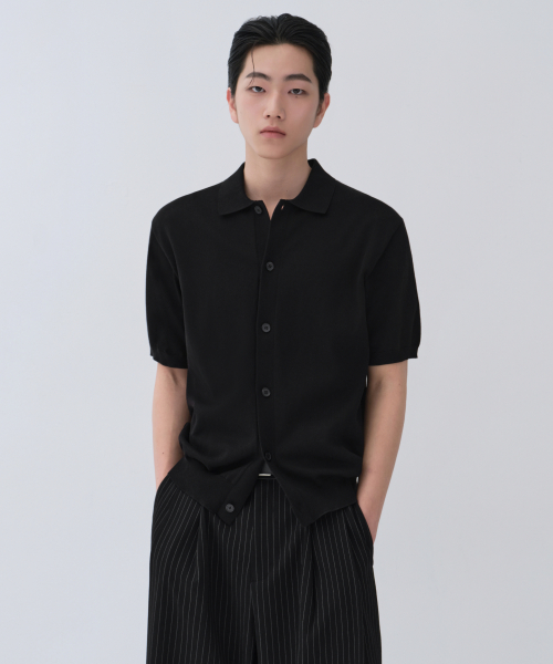 WASHABLE SUPIMA COTTON COLLARED SHORT рукав кардиган [черный]