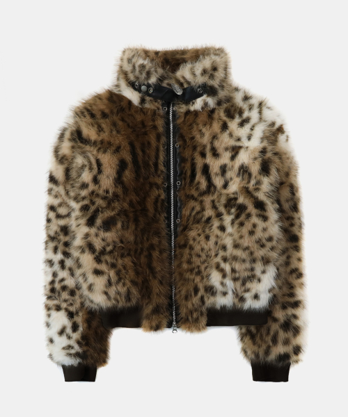 Viper81 High Neck Fur Jacket - Brown Leopard