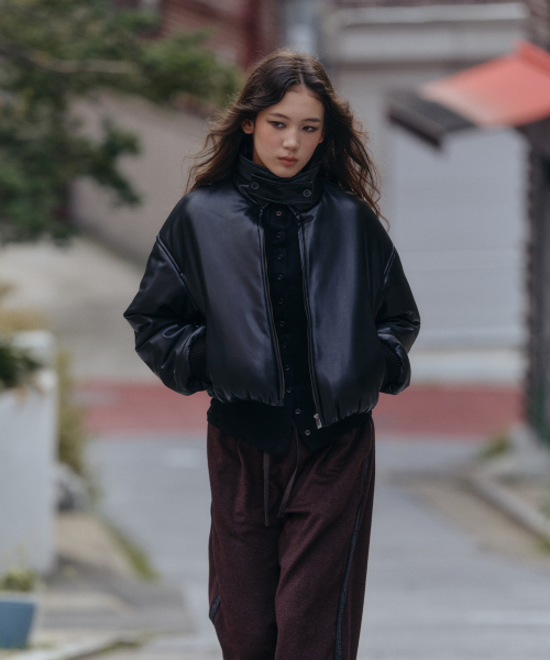 Leather Puffer куртка — Black