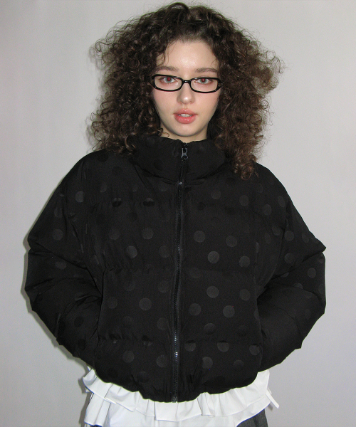 Пуховик в горошек dot padding puffer jacket_Black