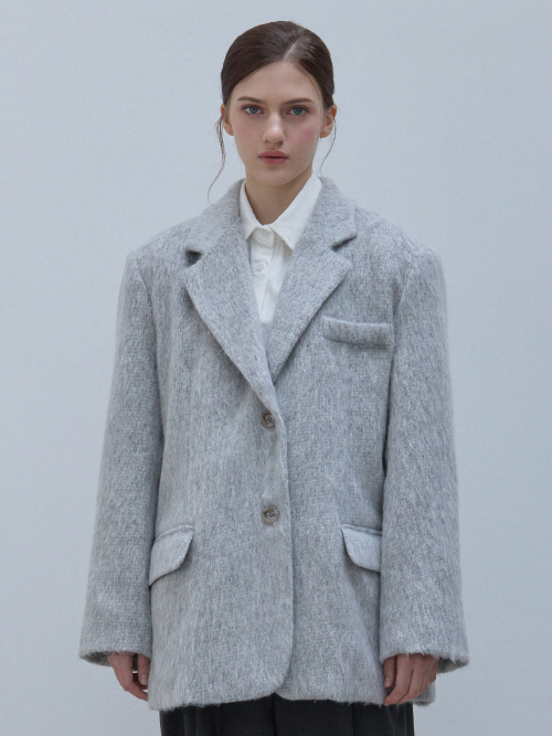 Свободный шерстяной жакет под альпаку (Grey)
