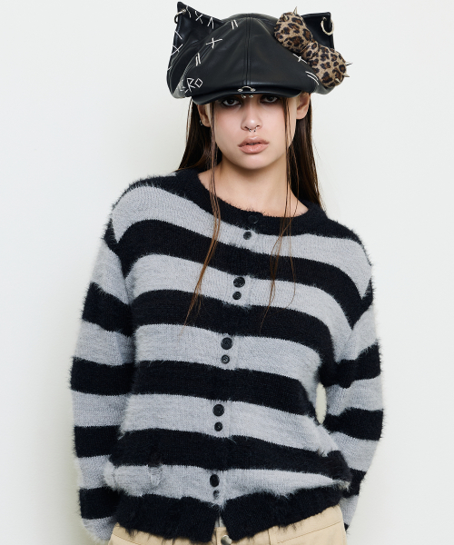 EV STRIPE DAMAGE CARDIGAN(BLACK)