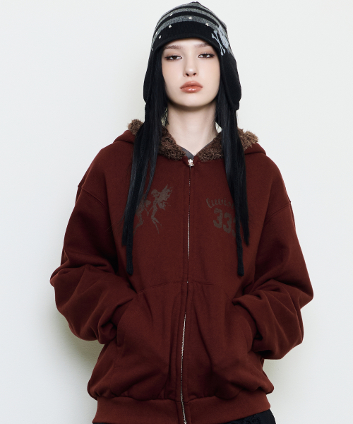 EV FAIRY FUR с капюшоном ZIP UP (BURGUNDY)