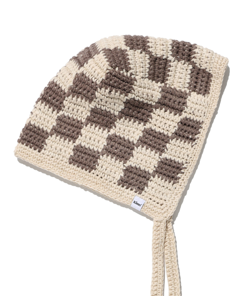 Checker Knit Balaclava Ivory(Brown)