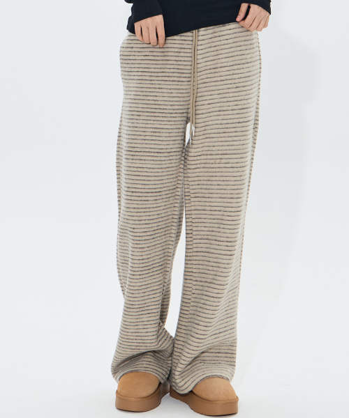 пушистый Stripe брюки  (BEIGE)