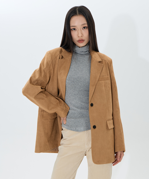 Classic 2 кнопка Suede Blazer  (Camel)