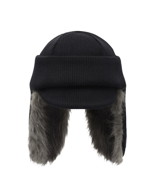 FUR EARFLAP BEANIE BLACK