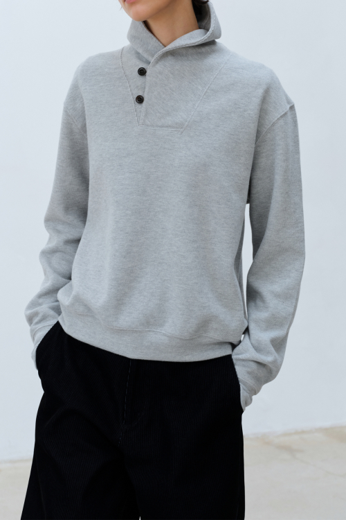 SHAWL COLLAR SWEATSHIRT  (MELANGE GREY)