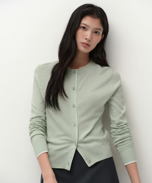무신사 스탠다드 우먼() 우먼즈 레이어드 라운드 넥 가디건 [페일 그린] 상품 이미지