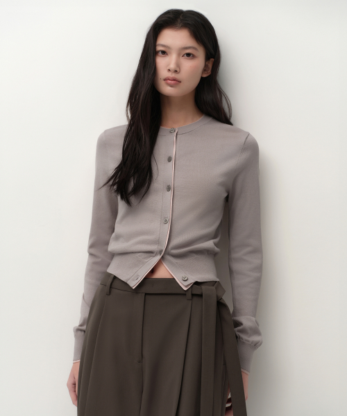 무신사 스탠다드 우먼() 우먼즈 레이어드 라운드 넥 가디건 [라이트 그레이] 상품 이미지