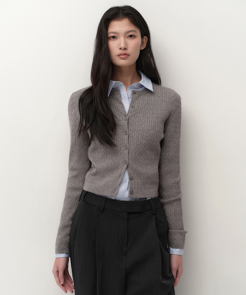 무신사 스탠다드 우먼() 우먼즈 케이블 라운드 넥 가디건 [미디엄 그레이] 상품 이미지