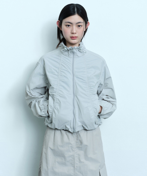 Women's Shirring High Neck Windbreaker Jacket [Mint Grey] preview