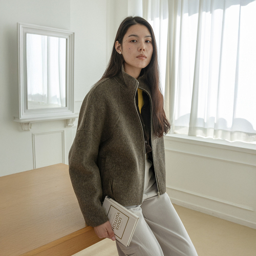 LS_Zipper stand collar short coat_2color