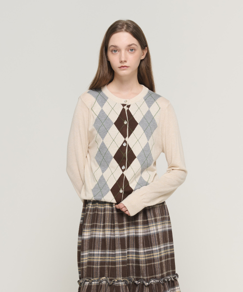 Кардиган в ажурную клетку (Beige)
