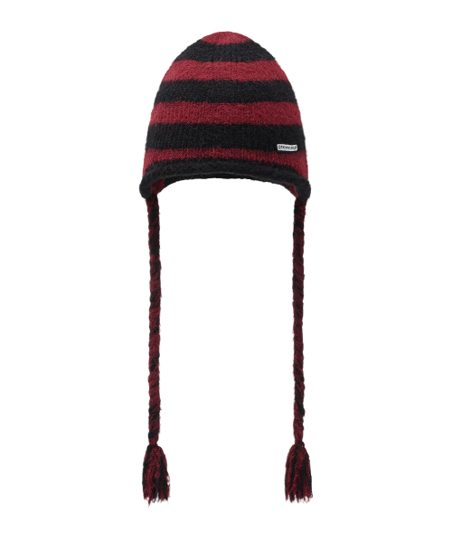 EAR FLAP STRIPE BEANIE RED