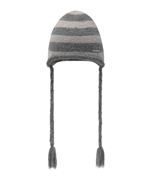 EAR FLAP STRIPE BEANIE GREY