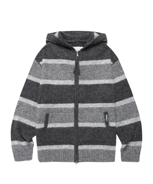 STRIPE KNIT HOODIE ZIP-UP CHARCOAL