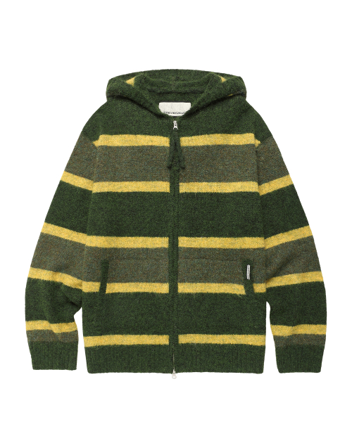 STRIPE KNIT HOODIE ZIP-UP KHAKI