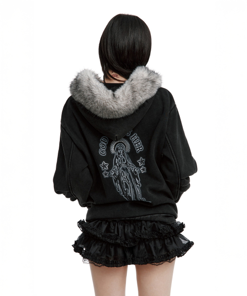 Bless Fur молния худи Charcoal