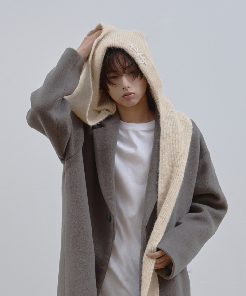 LAD 울 니트 후드 머플러_아이보리