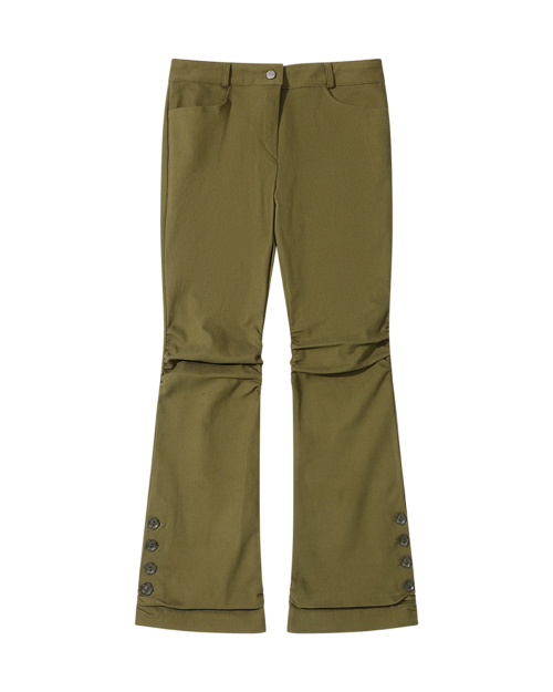 SHIRRING BOOT-CUT PANTS (OLIVE)