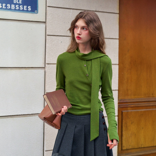 SR_Diagonal long sleeve knit top_2color