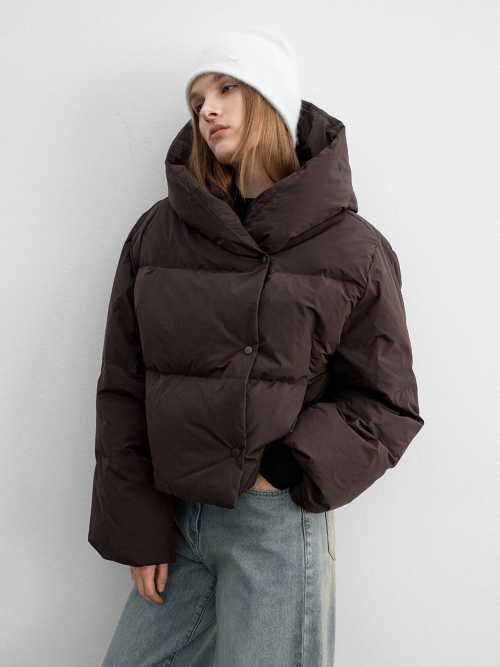 (JP-585)HOODED DUCK DOWN CROP PUFFER