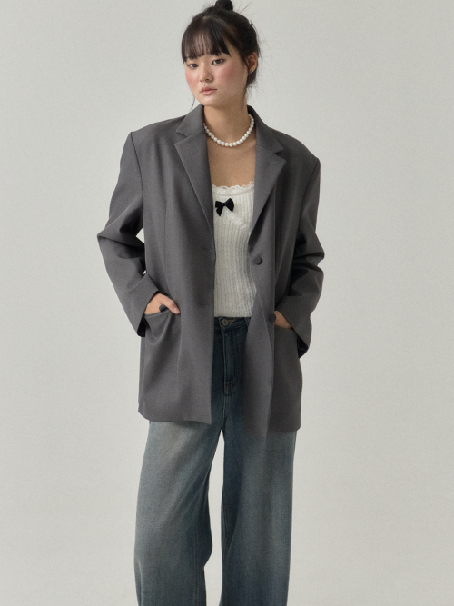 Black Slit Tailored Oversized Jacket_Gray
