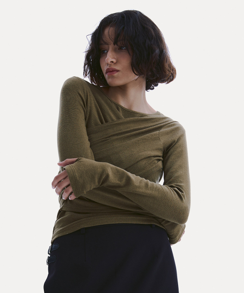 TENCEL WRAP LONG SLEEVE T-SHIRT_ OLIVE