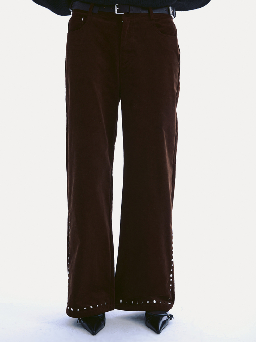 STUDDED COTTON TROUSERS_ BROWN
