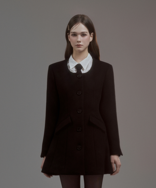 Emma String Round Neck Coat - Black