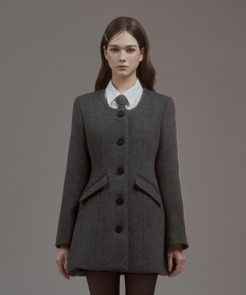 Emma String Round Neck Coat - Grey