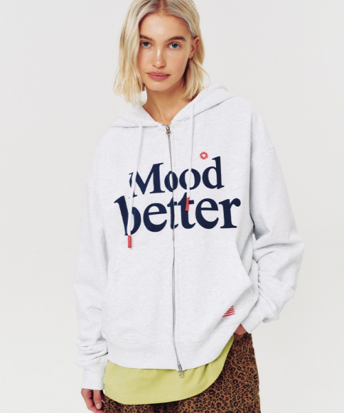 MOOD HOODED ZIP UP WHITE MELANGE