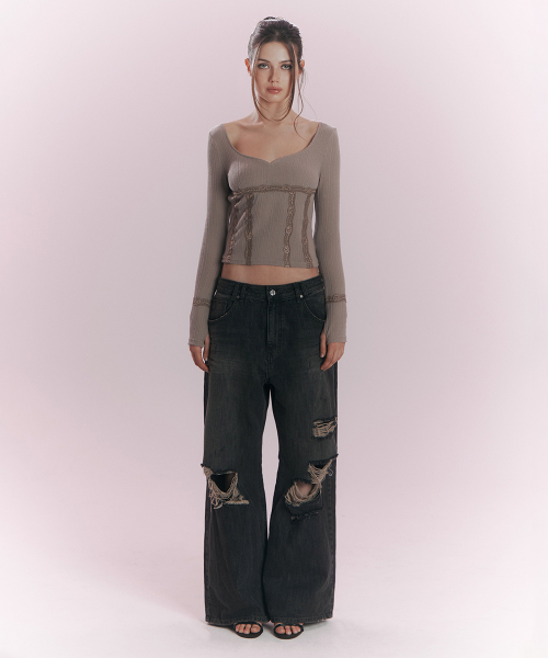 Jay Destroyed Wide Denim (Vintage Grey)