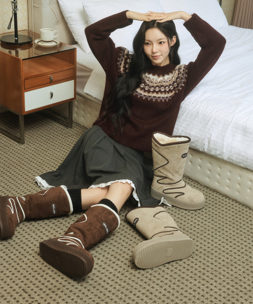 Wave Stitch Fur Mid Boots (att4001)