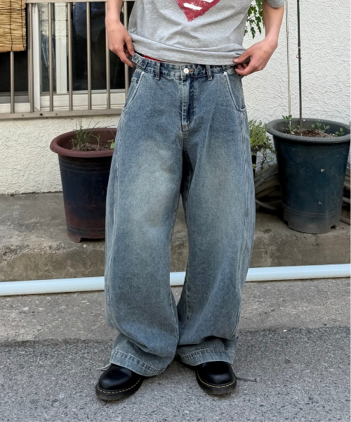 curved baggy balloon fit(mid blue)