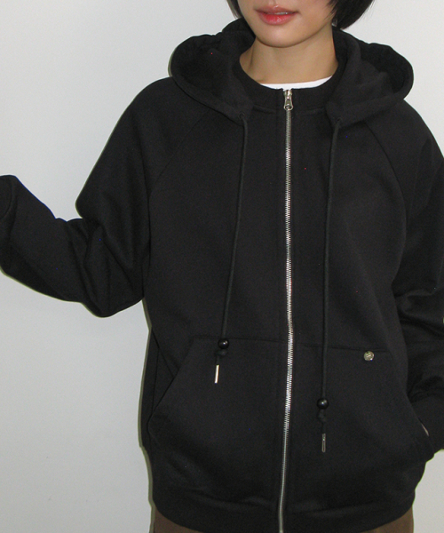 WOOD BEADS HOODIE ZIP UP BLACK