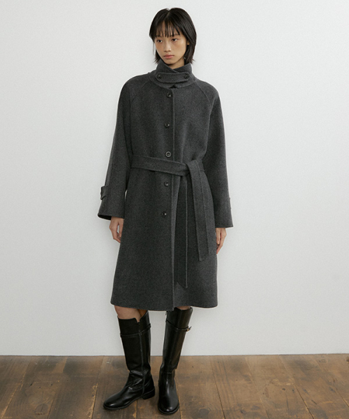 handmade cashmere balmacan coat-charcoal