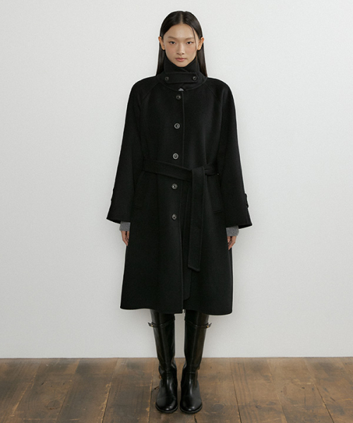 handmade cashmere balmacan coat-black