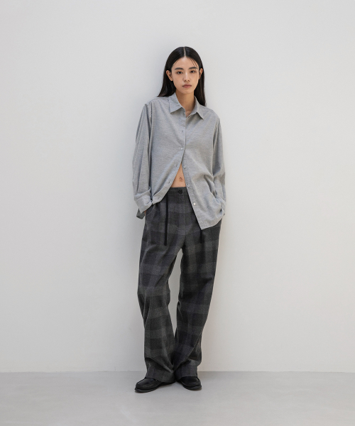 w. Yark wool Tie-up Easy Pants (Charcoal Check)