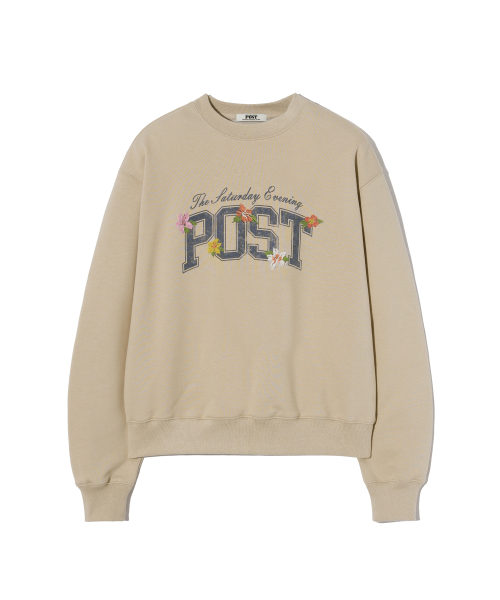 Flower Post Graphic Sweat Shirt_Beige