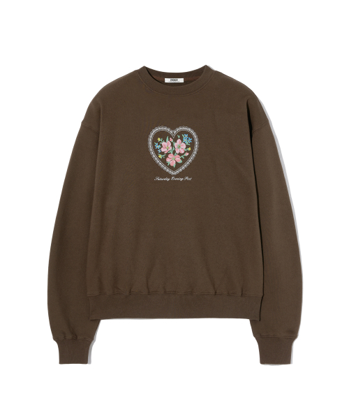 Lace Flower Graphic Sweat Shirt_Brown