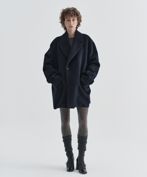 W One Button Cashmere Blend Handmade jacket_Navy