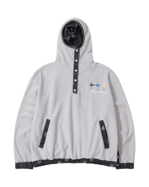 UNBALANCED FLEECE ANORAK HOODIE (LIGHT GREY)