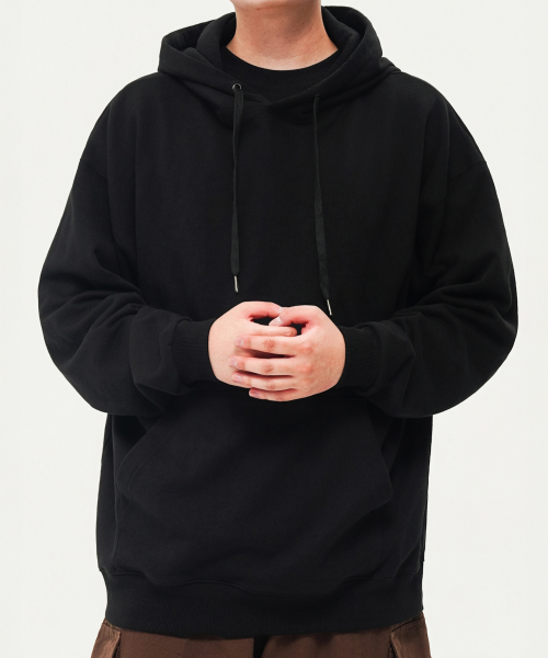 Хлопковый оверсайз свитшот с капюшоном 390г — Black