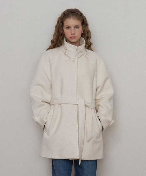 Boucle Wool Half Coat - Ivory