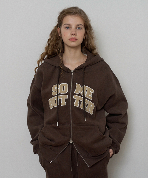 Corduroy Logo Hoodie Zip-Up - Brown